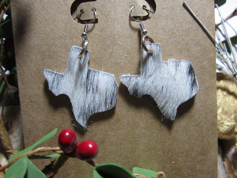 Real Cowhide Texas Shaped Earrings Made In Texas by Crittersville Studio