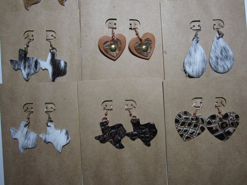 Real Leather and Cowhide Earrings Hand Crafted by Crittersville Studio